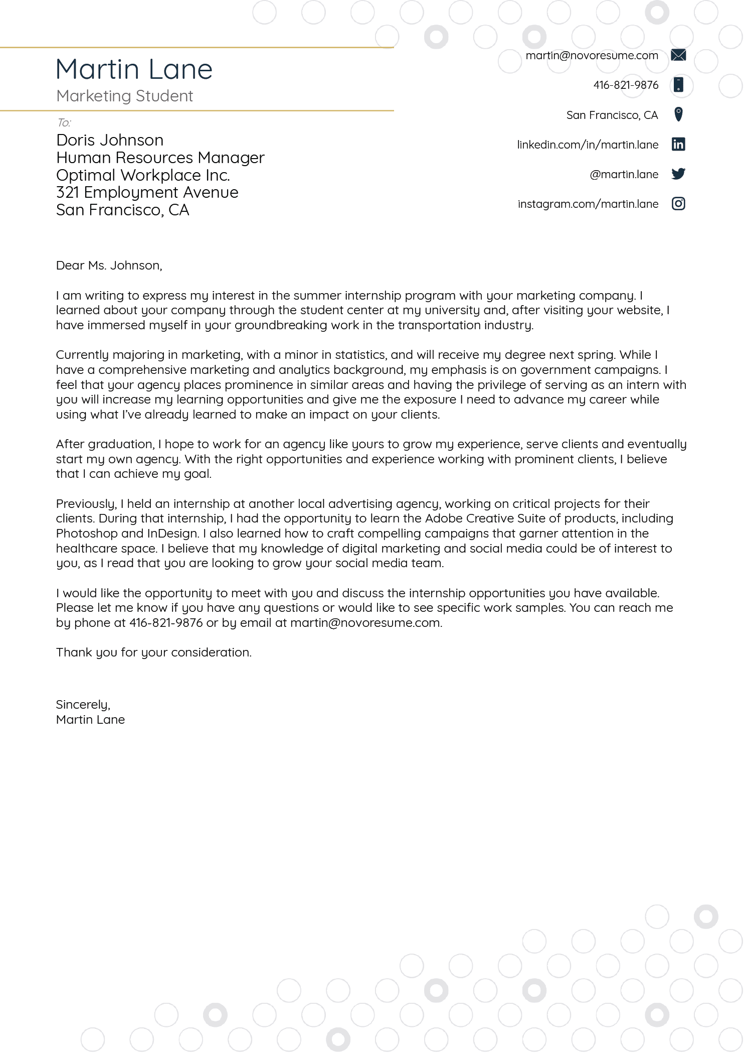 College Cover Letter Template