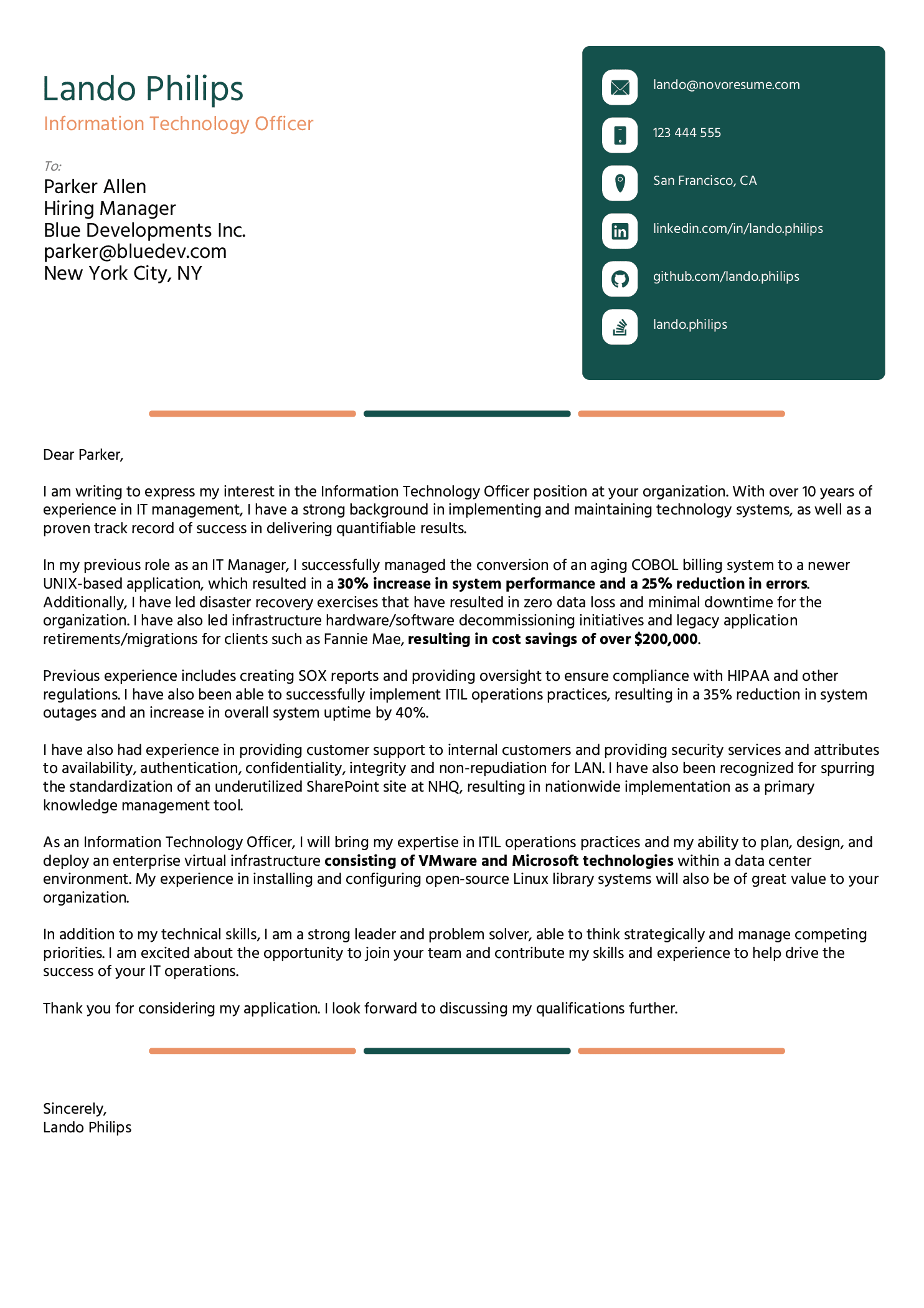 IT Cover Letter Template